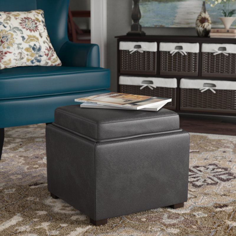 Alcott Hill Newfield Tray Leather Cube Storage Ottoman & Reviews Wayfair